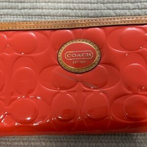 Coach Glossy Red Embossed Pouch